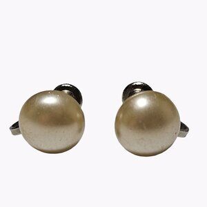 Elegant Vintage Faux Pearl Stud Earrings Retro 40s 50s Fashion Screw Back Women